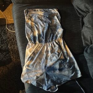 Rue21 Blue and Cream Strapless Romper